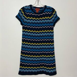 Missoni For Target Blue Multi Zig Zag Chevron Cap Sleeve Sweater Dress XS